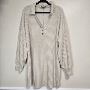 Asos Design Womens Cream Ribbed Long Sleeve Sweater Dress Size